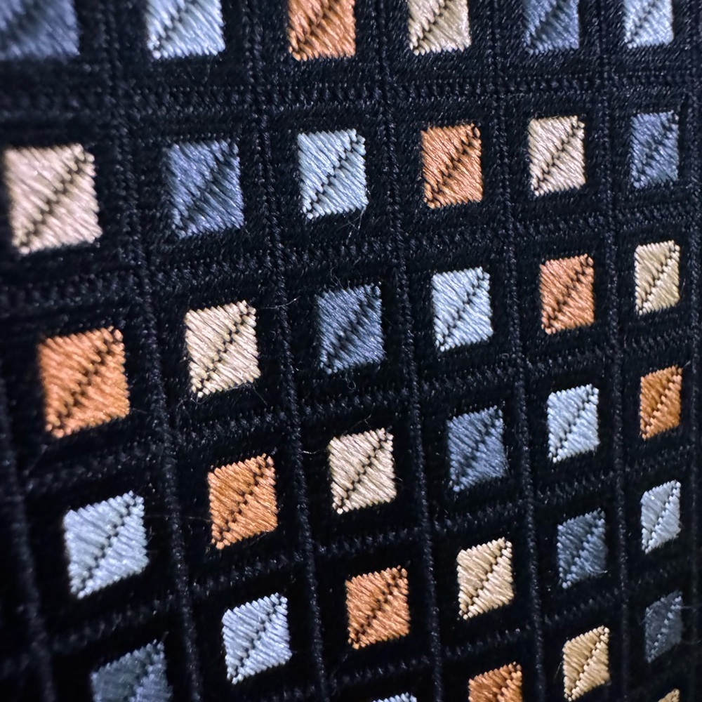 Stafford Silk Tie with Embroidered Pattern - Dark Base and Colorblock